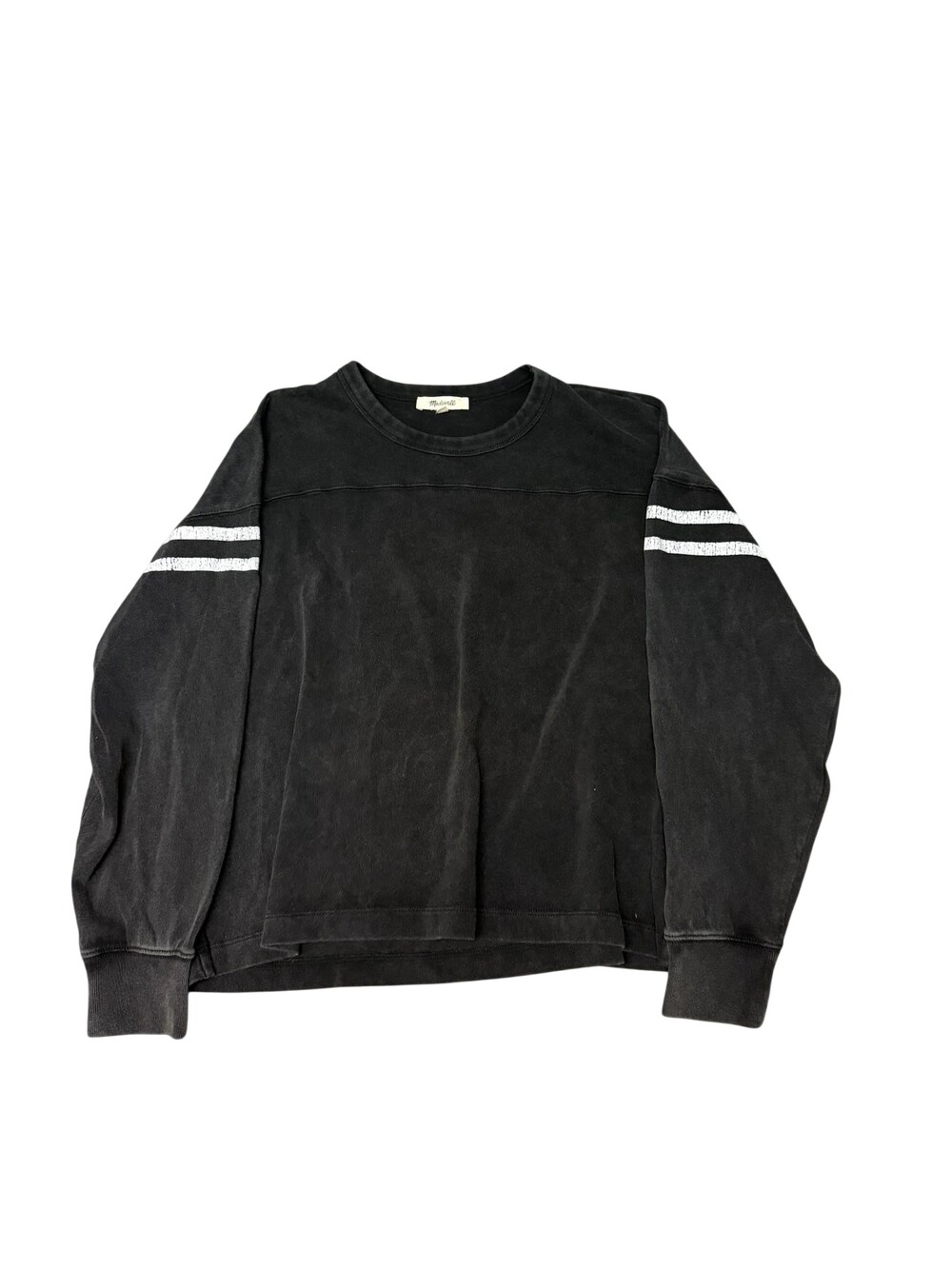 Madewell Sweatshirt Womens Large Black Striped Pullover Crew Neck Knit